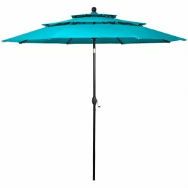 10' 3 Tier Patio Umbrella Aluminum Sunshade Shelter Double Vented-Turquoise