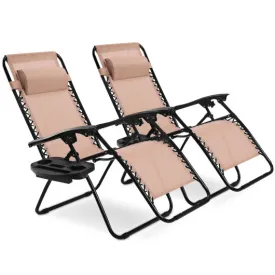 2 Pieces Folding Recliner Zero Gravity Lounge Chair - Beige