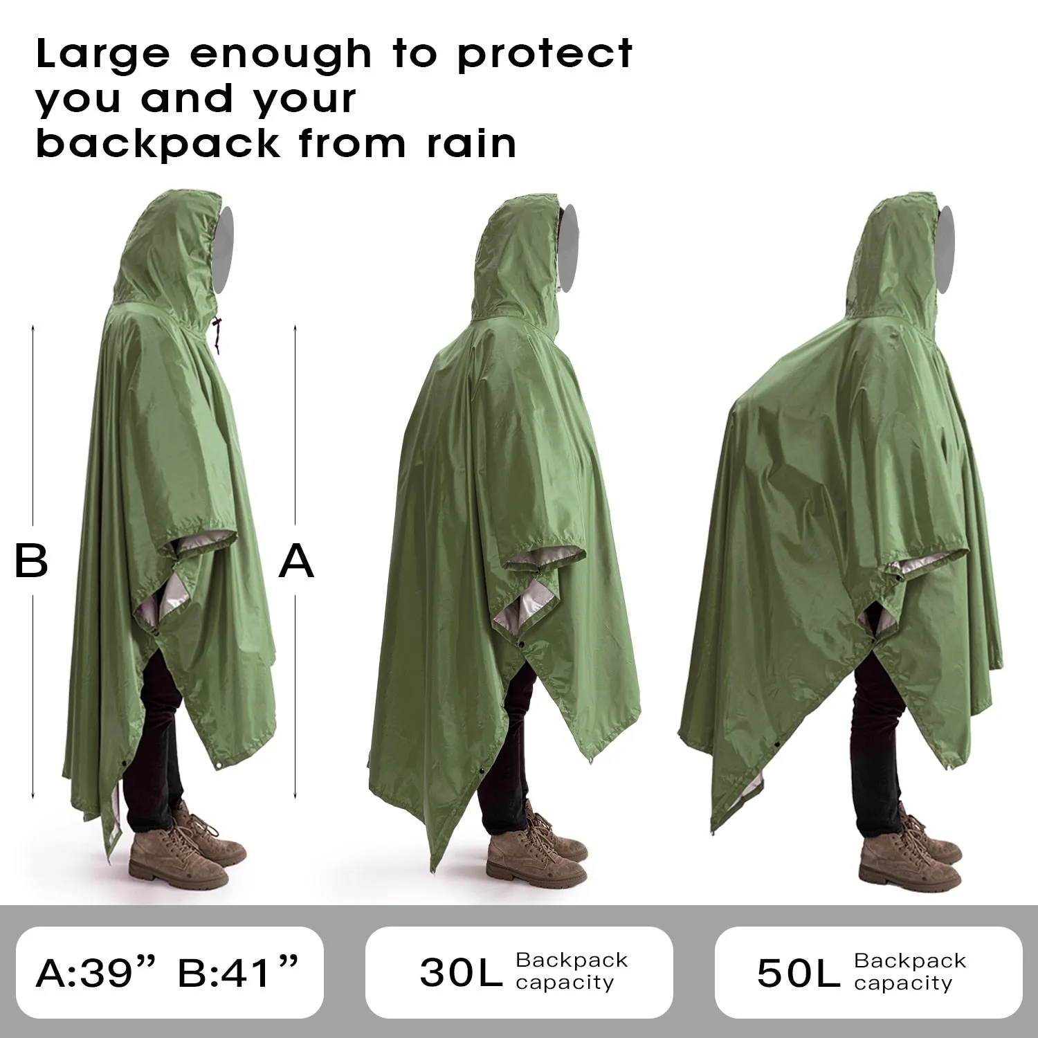 Advbridge Portable Multifunctional 3 In 1 Rain Coat Hiking Camping Raincoat Poncho Mat Awning Durable Outdoor Activity Rain Gear Supplie