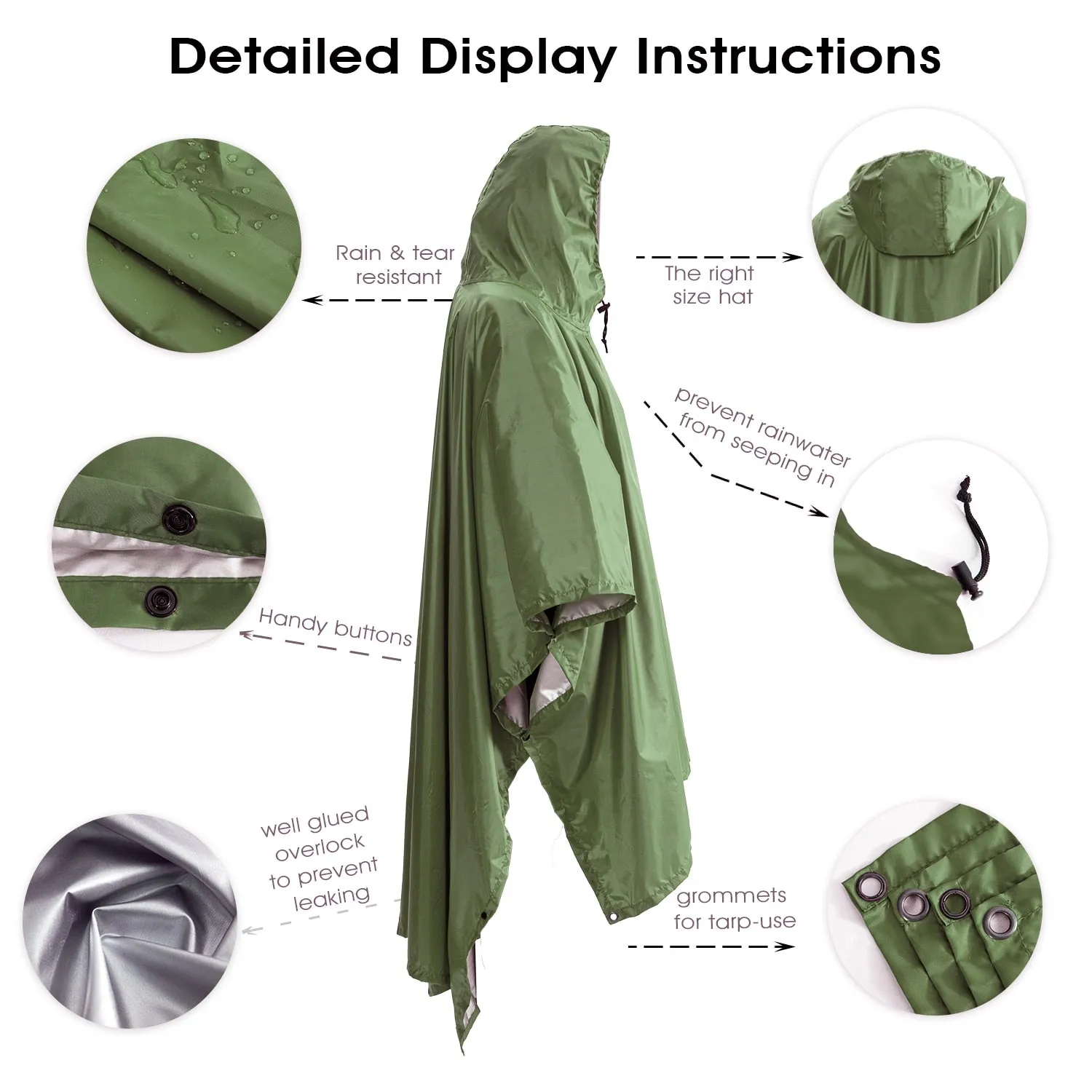 Advbridge Portable Multifunctional 3 In 1 Rain Coat Hiking Camping Raincoat Poncho Mat Awning Durable Outdoor Activity Rain Gear Supplie