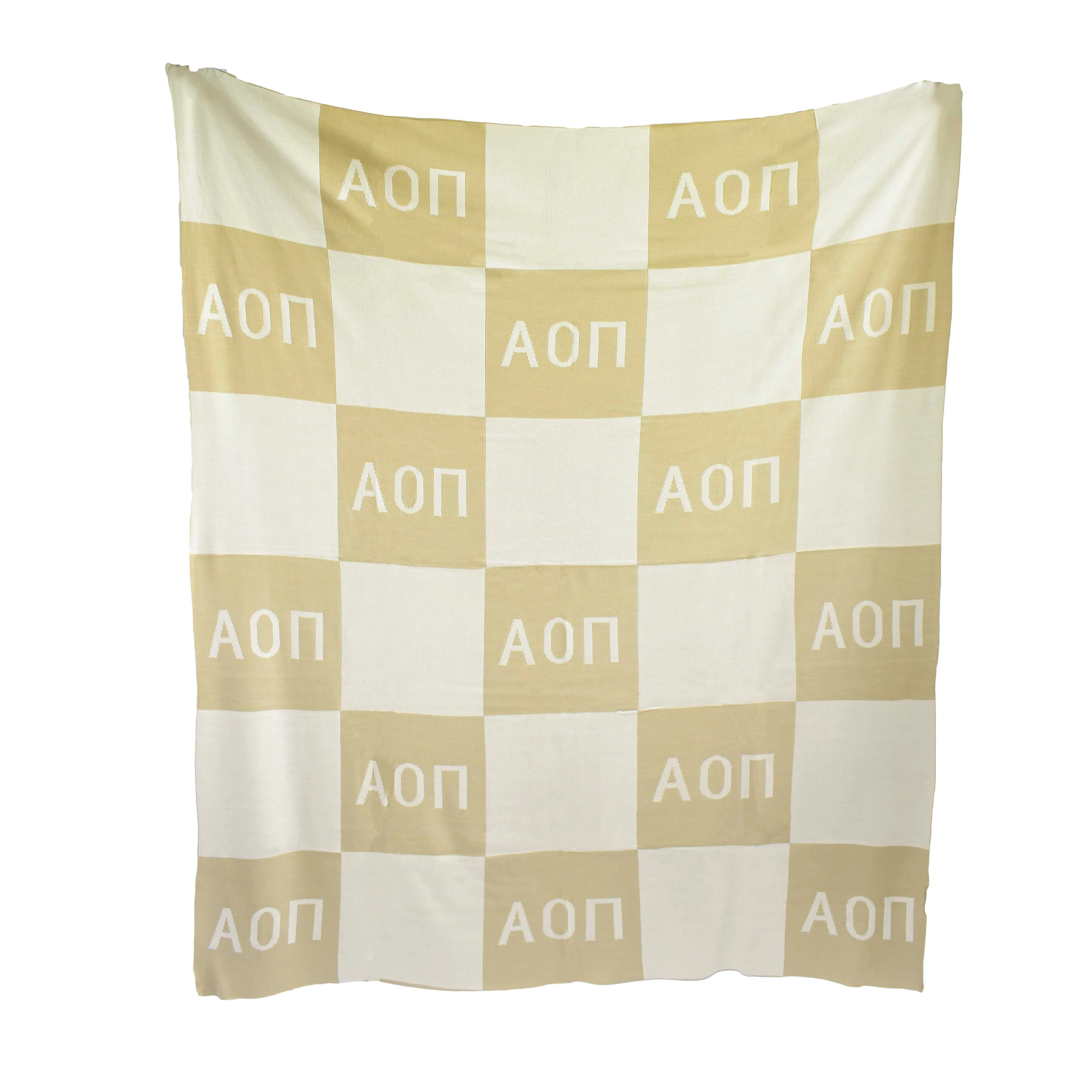 Alpha Omicron Pi Blanket - Acrylic Knit Checkered Blanket