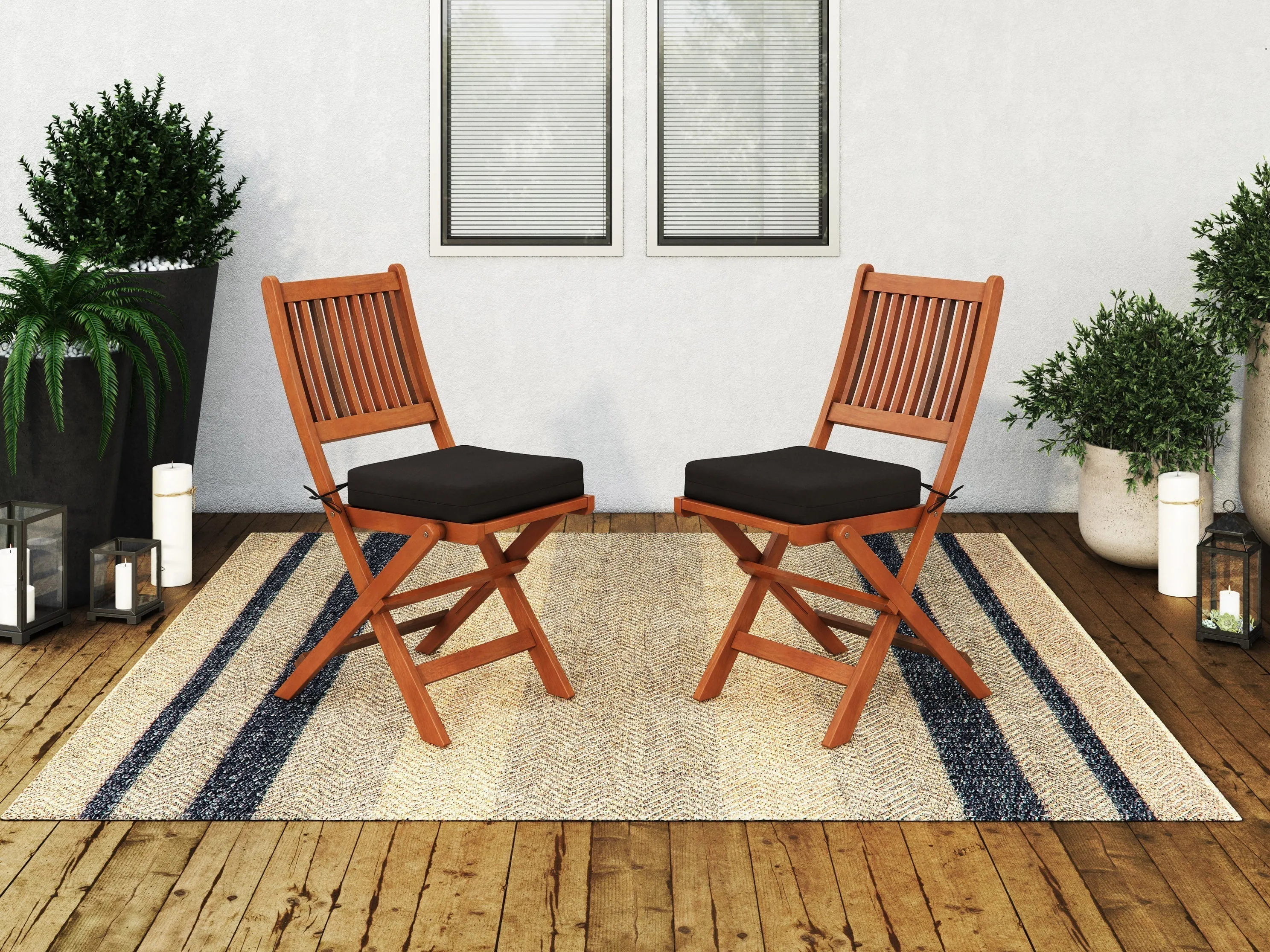 Brown Outdoor Wood Folding Chairs, Set of 2