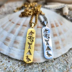 EGYPTIAN HIEROGLYPHIC MEN'S 18K GOLD OR SILVER WATERPROOF NECKLACE