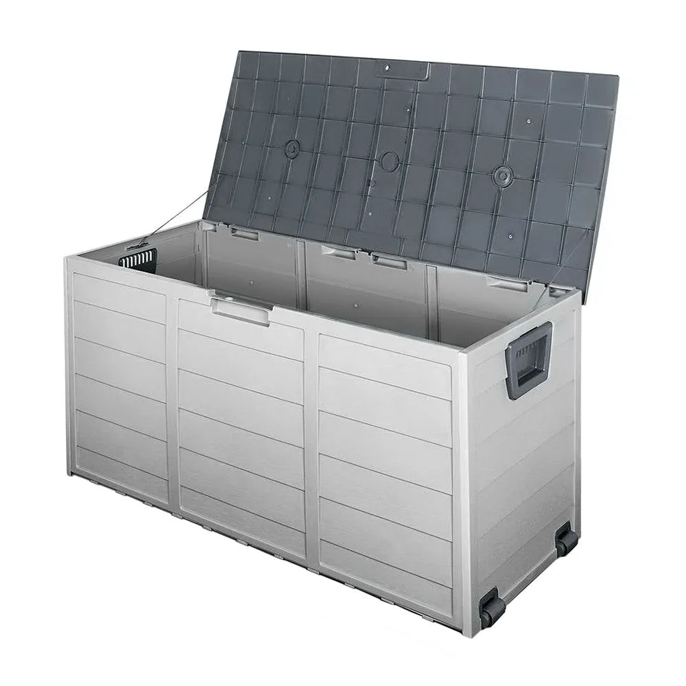 Gardeon Outdoor Storage Box 290L Lockable Organiser Garden Deck Shed Tool Grey