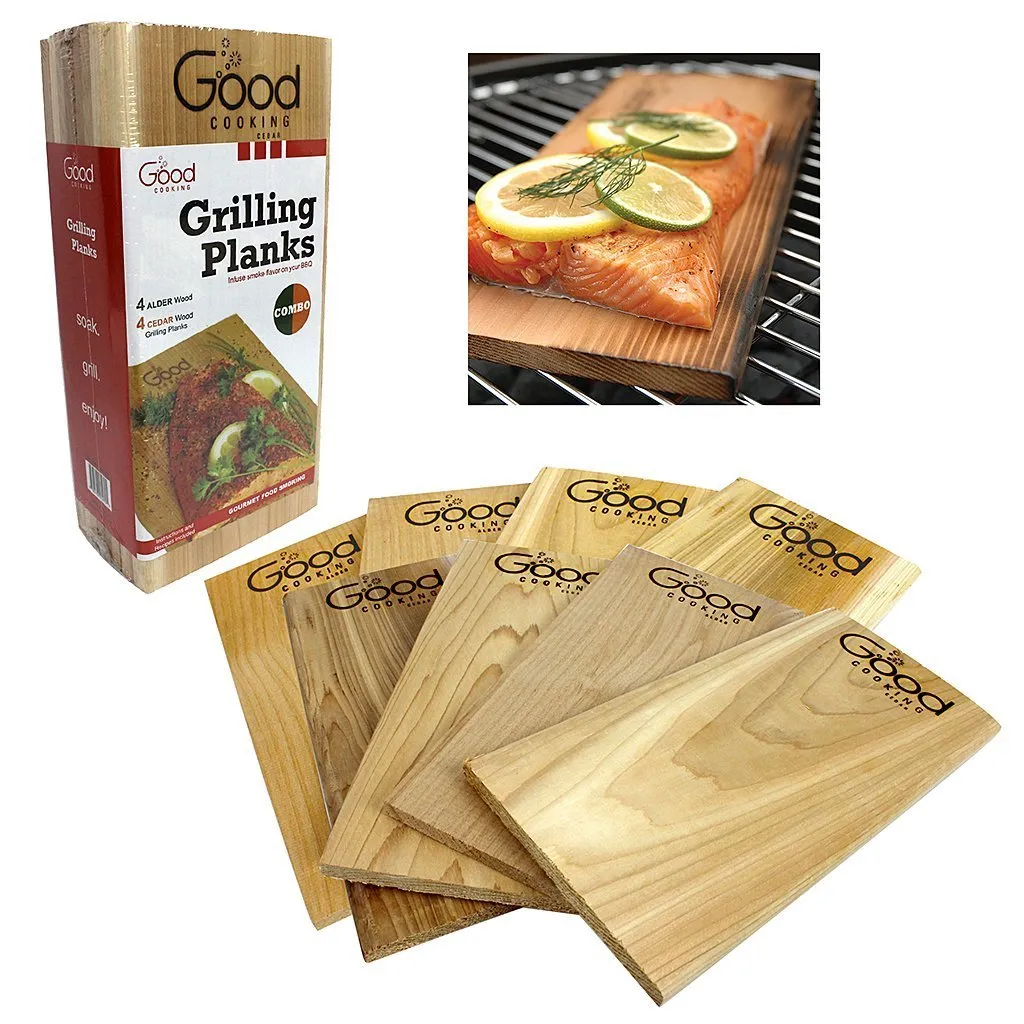 Grilling Planks - Outdoor Barbecue Smoking Grill Planks Variety Pack - Set of 8 (4 Alder, 4 Cedar) - Thicker for Longer Use