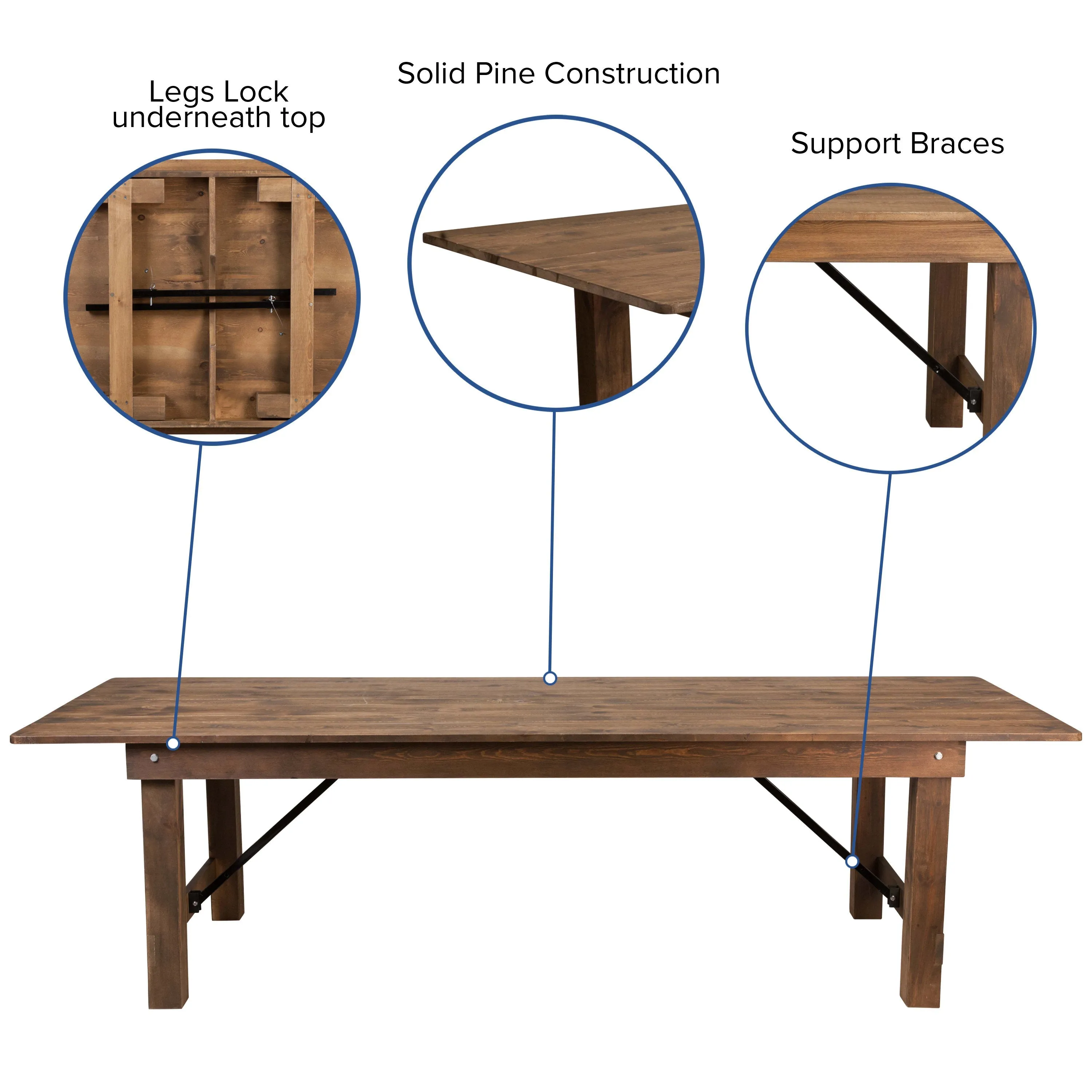 HERCULES Series 9' x 40'' Folding Farm Table Set with 8 Cross Back Chairs and Cushions