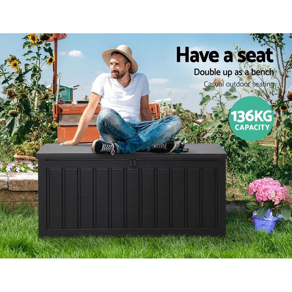 Lockable 240L Outdoor Storage Box, Bench, Black - Gardeon