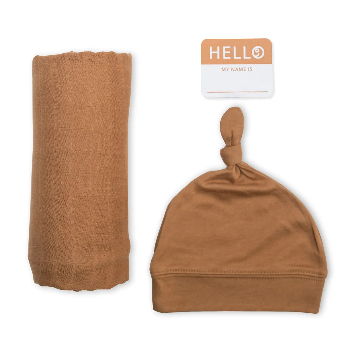 Tan Bamboo Hat and Swaddle Gift Set by Lulujo